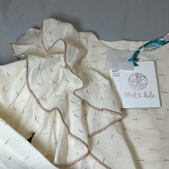 Abel & Lula Crème & Gold Holiday blouse. Rose Gold Metallic Stitching. Christmas - Picture 9 of 9